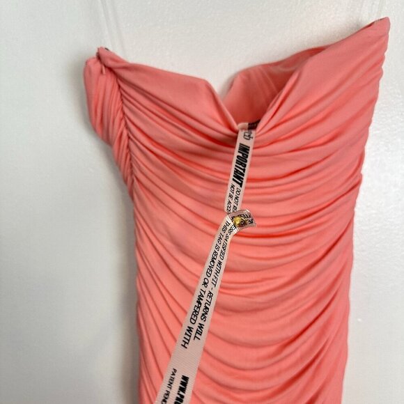 HOUSE OF CB Ivana Gathered Asymmetric Dress in Apricot Size Large - Picture 7 of 14